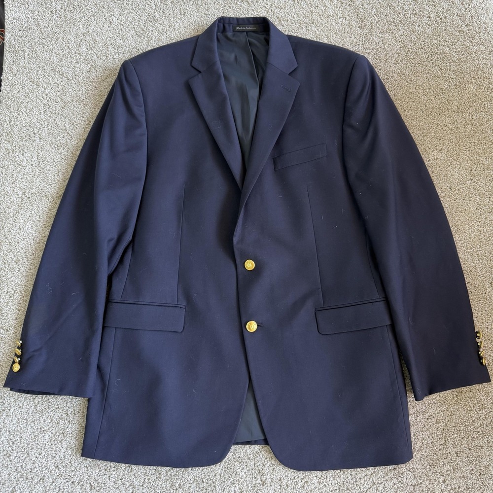 Lauren Ralph Lauren Blazer Mens 42L Blue Wool Solid 2 Button Suit Jacket Classic